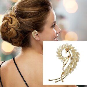 Ear Cuff- NEW- Fashion Women Gold Tone Opal Stones Peacock Left Ear Wrap